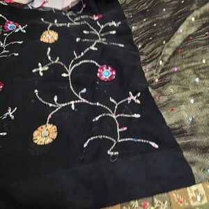 Embroidered Black Saree with Blouse Colorful Accents